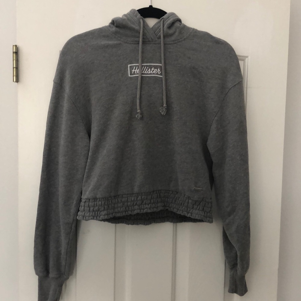 Hollister Gray Crop Hoodie Sweatshirt Size XS